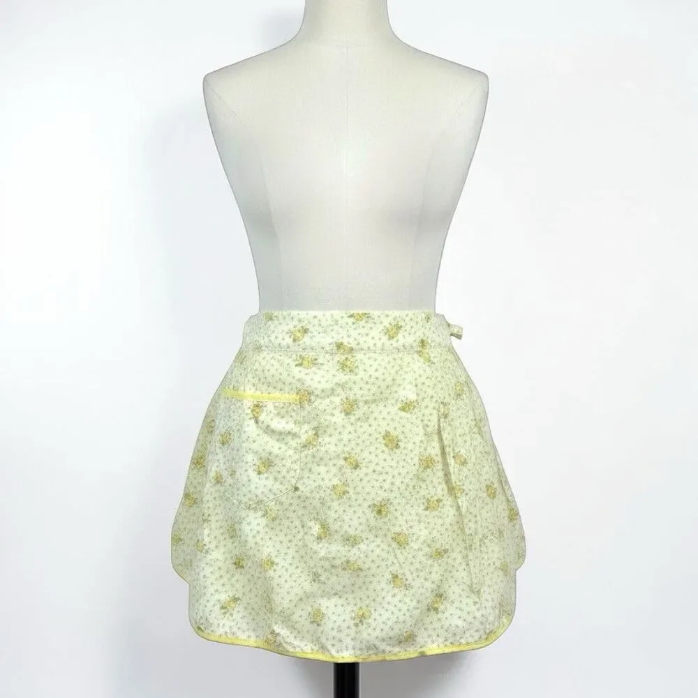 Vintage Hostess Half Apron Pink Yellow MCM 50s Pocket‎ Retro Tie Floral Spring